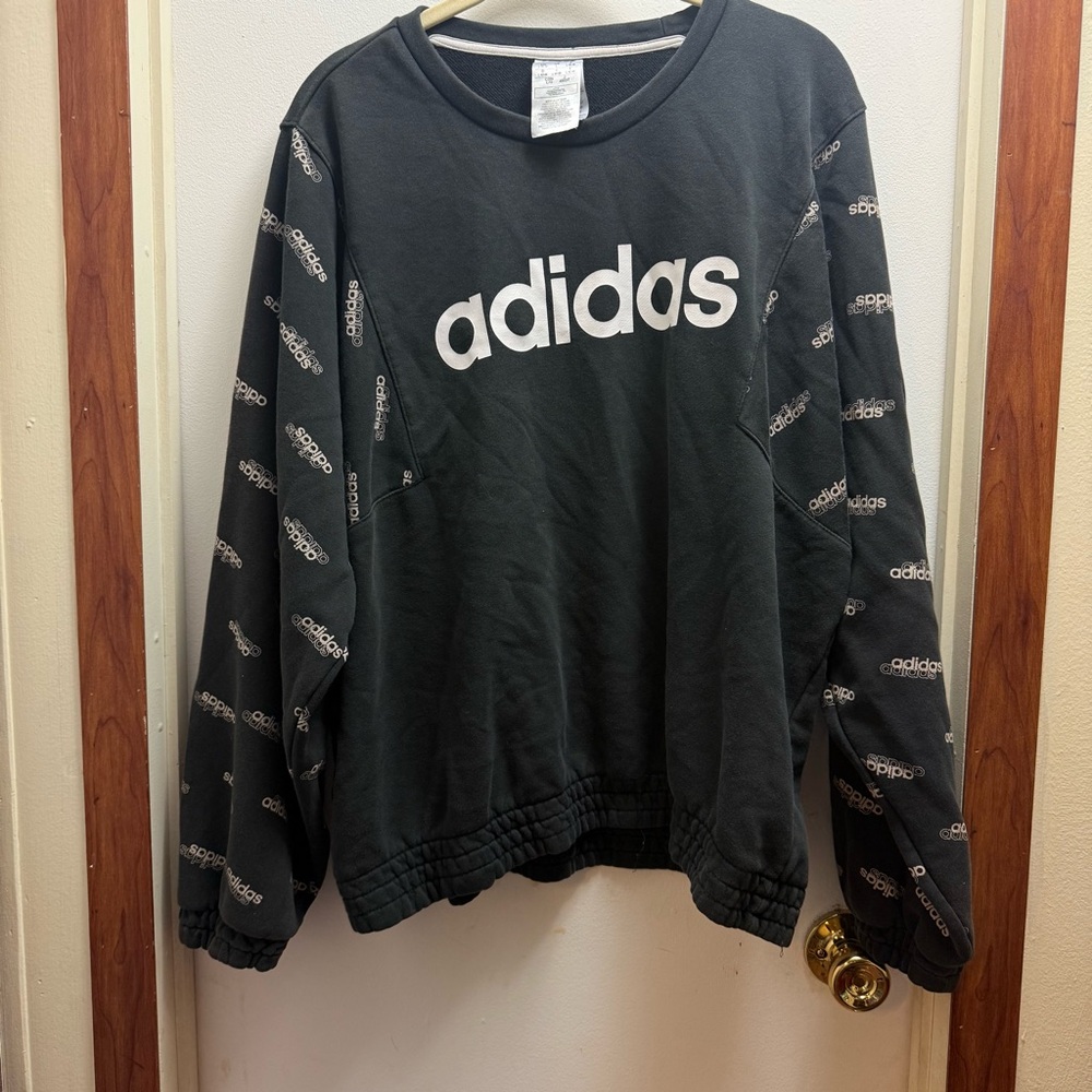 Adidas Charcoal Sweatshirt with Logo Sleeves - Picture 1 of 5